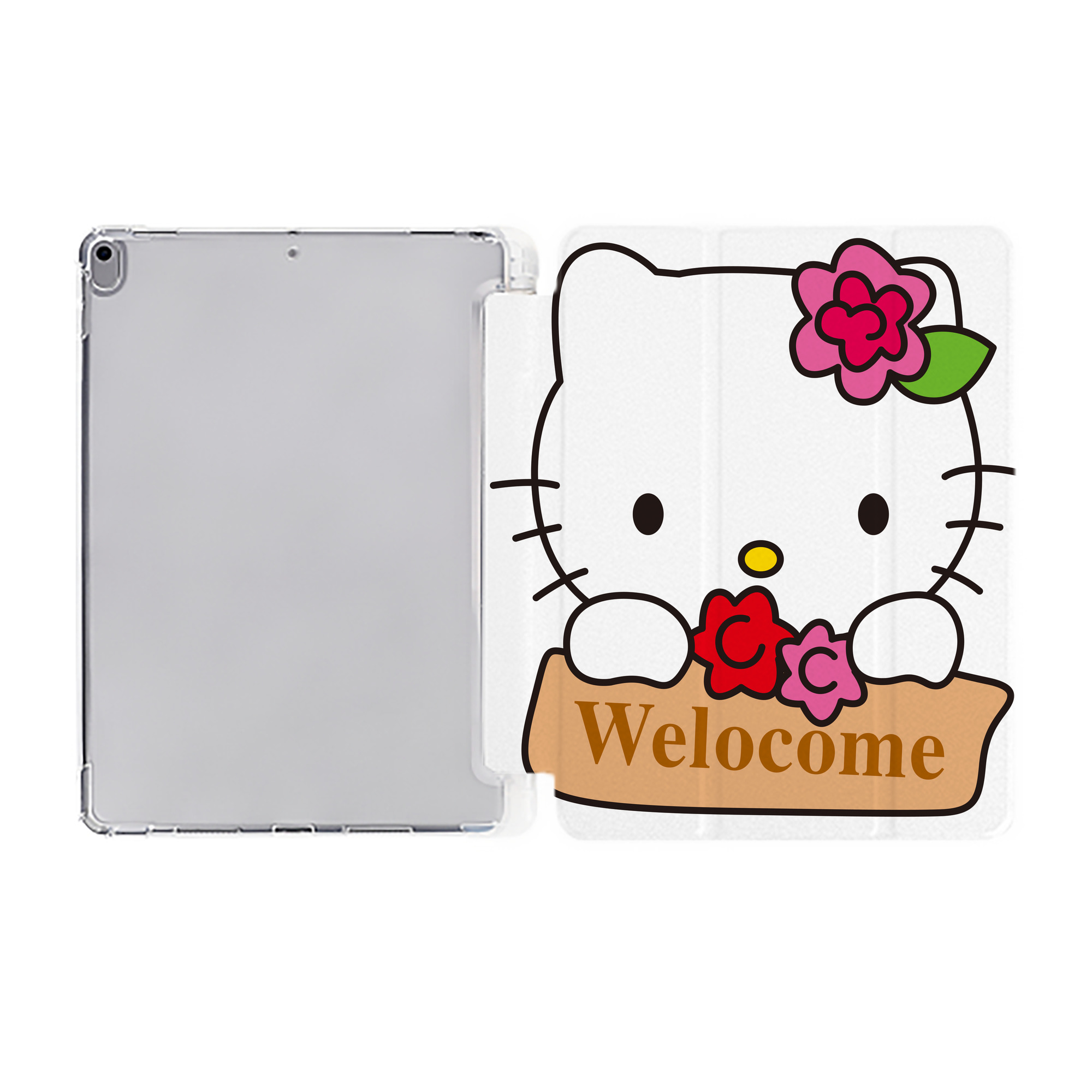 （画像用） Hello Kitty ハローキティ IPad ケース ペン収納付き 三つ折りスタンド PUレザー×シリコン 対応機種9.5/10.5/10.9インチ